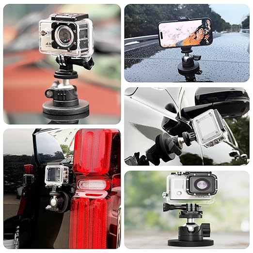 ULIBERMAGNET Black Magnetic Camera Mount, Strong Magnetic Mount with 360° Rotation Ball Head, Security Camera Base Holder with 1/4 inch Thread for GoPro,DJI OSMO Action,Action Camera