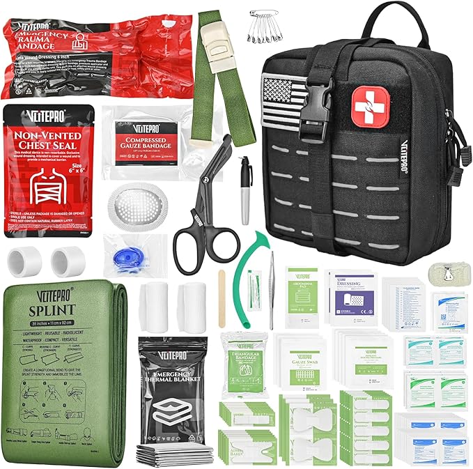 Advanced Trauma First Aid Kit - Emergency Camping Gear with Tourniquet Kit, Compression Bandage, 36" Splint | Portable Survival Gear for Outdoor, Home, Camping- Gift for Husband Dad and Wife-Black