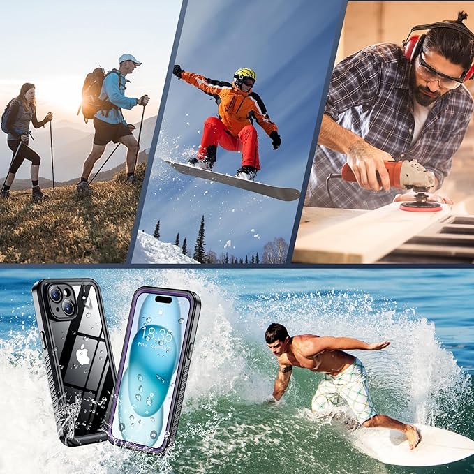 SPIDERCASE for iPhone 15 Case Waterproof, Built-in Lens & Screen Protector, Full Heavy Duty Protection, 12FT Military Shockproof, Dustproof Phone Case,Purple