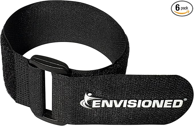 Reusable Cinch Straps 1.5" x 60" - 6 Pack Multipurpose Quality Hook and Loop Securing Straps (Black)