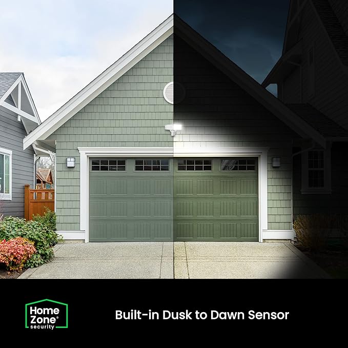 Home Zone Security Dual Brightness Motion Sensor Light - Outdoor Weather Resistant LED Twin Head 5000K Security Light with Standby Halo Light and Easy Connect Back Panel, White