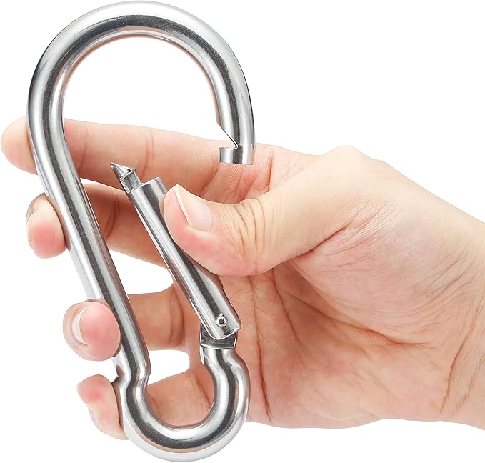 sprookber 316 Stainless Steel Carabiner Clip, Marine Grade Heavy Duty Spring Snap Hook for Outdoor, Boat, Hammock, Set of 5
