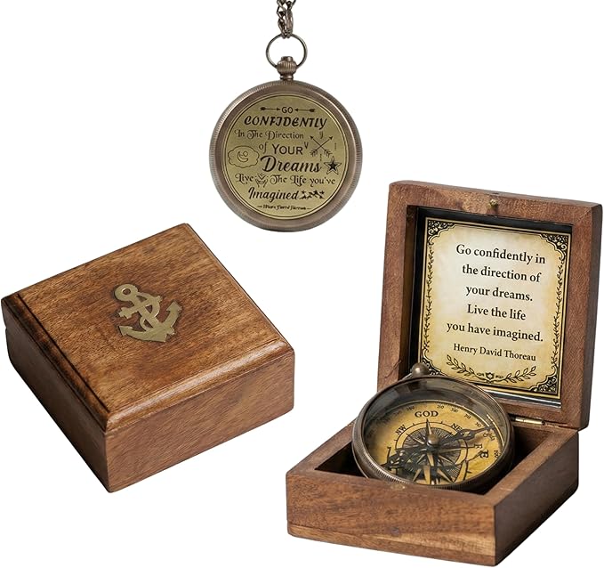 Handmade Brass Antique Compass with Leather Case – Vintage Finish Functional Pocket Navigation Tool for Travel, Hiking & Gift