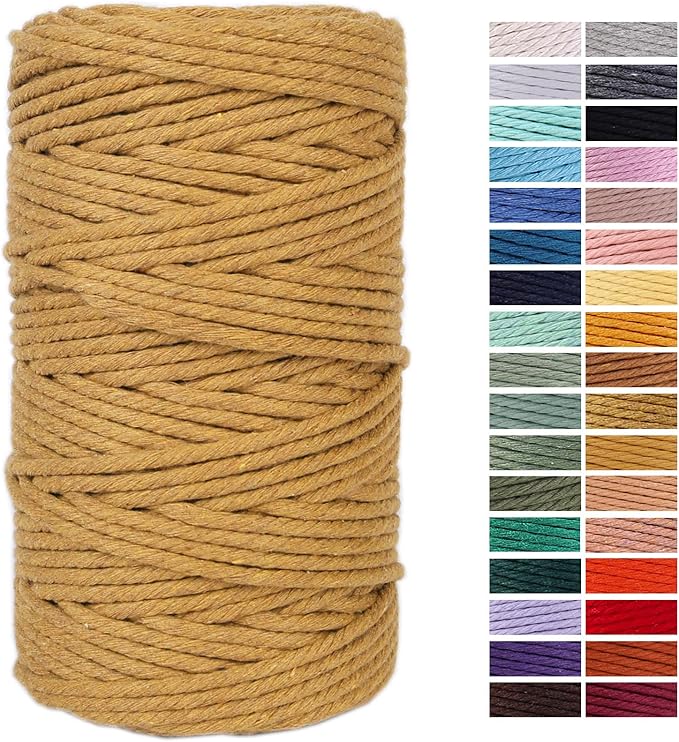 Khaki Cotton Macrame Cord, 4mm x 109Yards, Perfect for Wall Hangings, Crafts & More