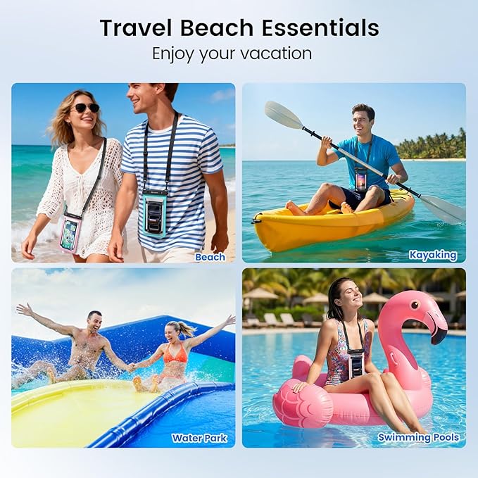 Niveaya Double Space Waterproof Phone Pouch, IPX8 Phone Case with Lanyard for iPhone 17 16 15 Pro Max, Galaxy S25 Ultra, Cellphone Dry Bag for Beach, Cruise Travel Ship Essentials 2 Pack (up to 8.3")