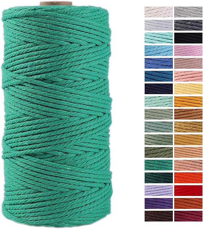 Green Macrame Cord 3mm x 109Yards,Colored Cotton Rope Craft Cord Colorful Cotton Cord Twine for Wall Hanging Plant Hangers Crafts Knitting Decorative Projects
