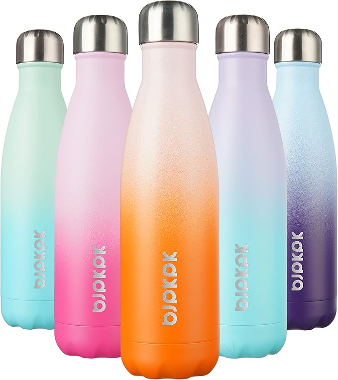 BJPKPK 17oz Insulated Stainless Steel Water Bottles,Sports Water Bottles Keep Cold for 24 Hours and Hot for 12 Hours,BPA Free for Travel,Coral