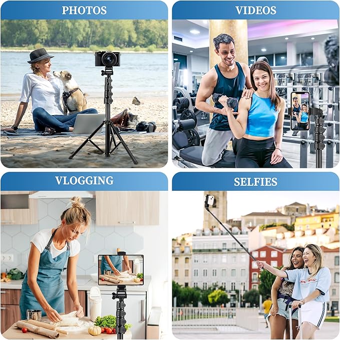 Nineigh Phone Tripod, 70" Selfie Stick Tripod Stand Cell Phone Tripods with Remote Phone Holder Carry Bag, Aluminum Alloy Selfie Stick Tripods, Compatible with iPhone Samsung GoPro Smartphone