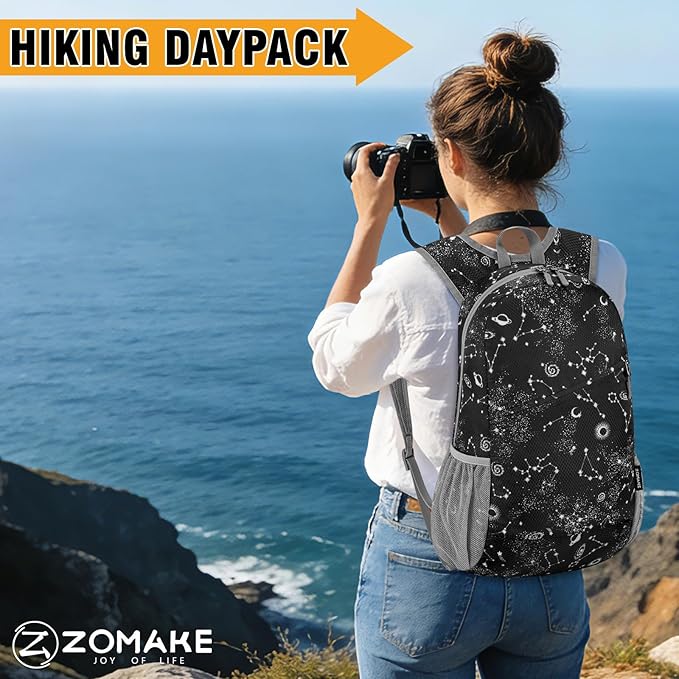 ZOMAKE Lightweight Packable Backpack,Foldable Backpacks Small Daypack for Hiking Water Resistant Day Bag for Travel(Starry sky print)
