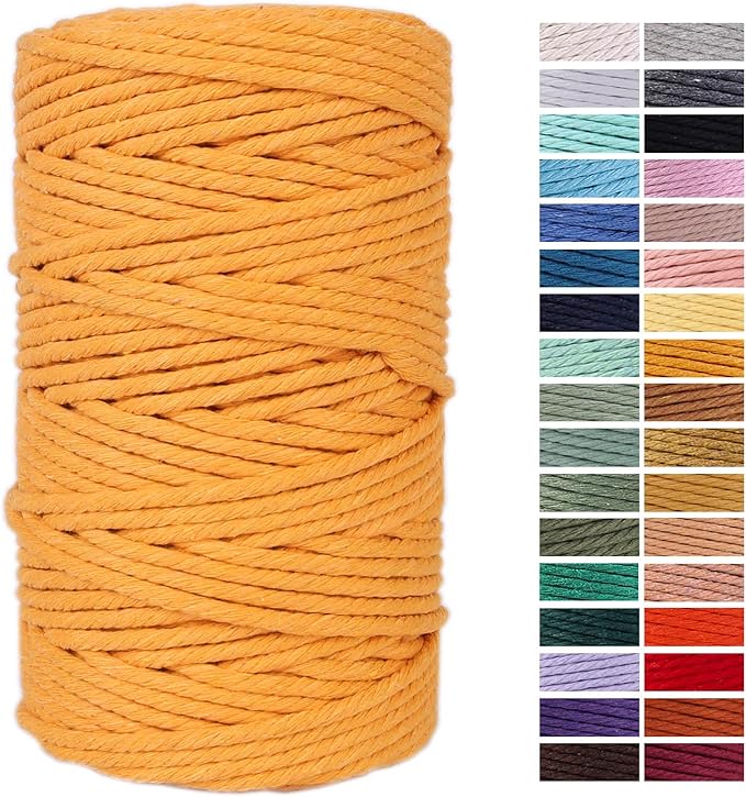 Gold Yellow Macrame Cord 4mm x 109Yards,Colored Cotton Rope Craft Cord Colorful Cotton Cord Twine for Wall Hanging Plant Hangers Crafts Knitting Decorative Projects