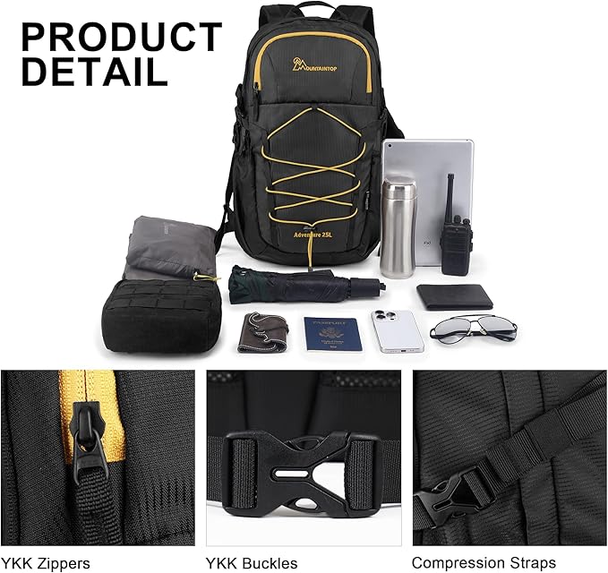MOUNTAINTOP Hiking Backpack,25L Camping Backpack, Men Women Hiking Daypack Lightweight Travel Backpack for Climbing(Black)