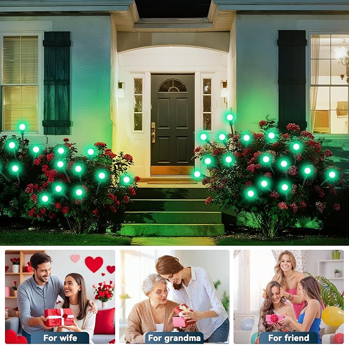 Slyuexu Solar Garden Lights Outdoor Waterproof, 2 Pack 16 LED Swaying Firefly Lights Outdoor Decor Light for Pathway Party Christmas Decoration, Unique Gifts for Women, Green