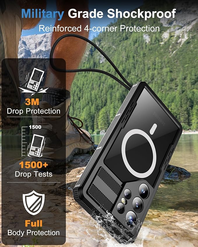 for Samsung Galaxy S25 Ultra Waterproof Case, [Fit for Magsafe] [IP68 Water Proof] [Built-in Screen Protector], Magnetic Heavy Duty Military Grade Rugged Phone Case for S 25 Ultra 6.9", Black