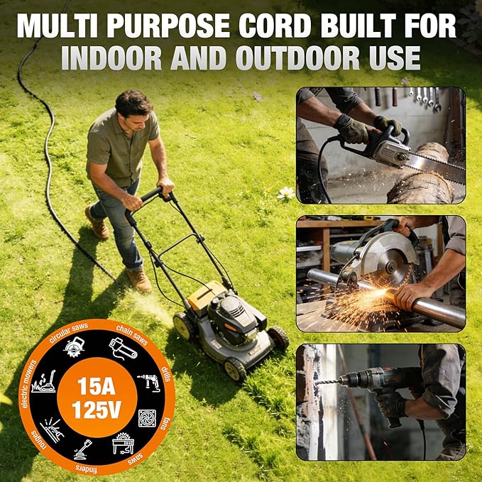 Outdoor Extension Cord 75 FT Waterproof, 12/3 Gauge Heavy Duty 3 Prong Power Cord with Lighted Indicator End, 15A 125V 1875W SJTW, ETL Listed, Great for Lawn/Garden/Home(Black)