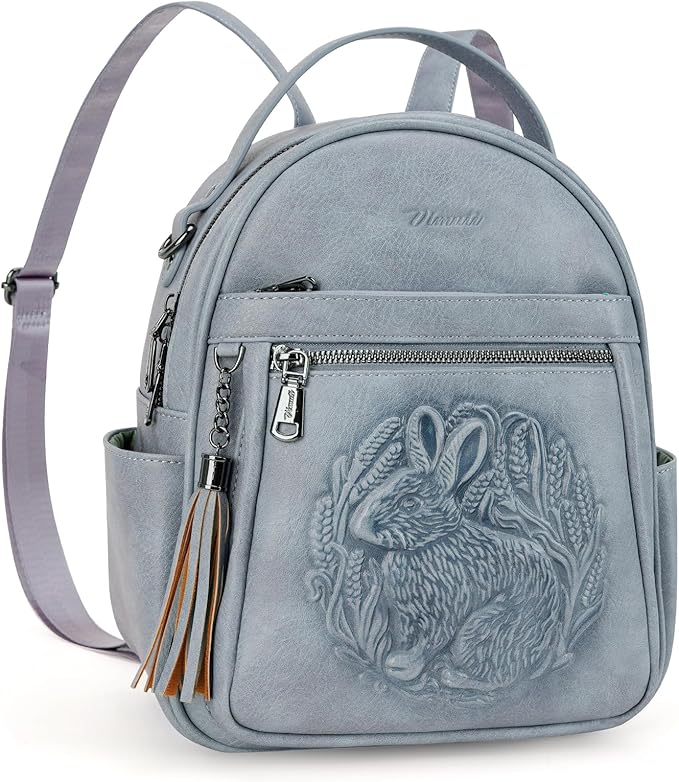 Mini Backpack Purse for Women,Embossed Leather Small Backpack Fashion Travel Backpacks Daypacks Shoulder Handbag(BLUE-Rabbit)