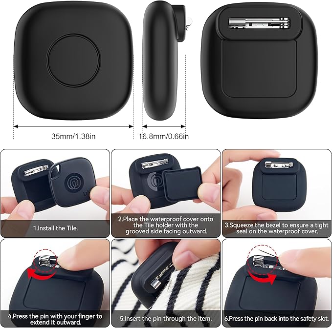4-Pack Waterproof Silicone Case with Pin for Tile Mate 2024/2022 – Hidden GPS Tracker Holder for Kids, Teens, Elderly, Pets, Bags, Luggage – Anti-Lost & Anti-Scratch Cover – Black/Blue/White/Pink