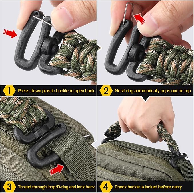 Tactical Paracord Handle，9-core Weaving Paracord Strap for Bag Strap Replacement，Molle Attachment with Metal/Plastic Clips for Backpack Sling Bags Water Bottle Holder