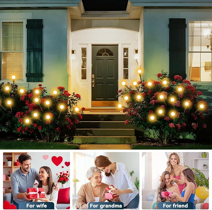 Slyuexu Solar Garden Lights Outdoor Waterproof, 2 Pack 16 LED Swaying Firefly Lights Outdoor Decor Light for Pathway Party Christmas Decoration, Unique Gifts for Women, Warm White