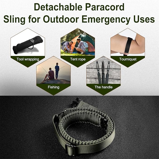 VVAAGG Two-Point Paracord Rifle Sling with Swivels, Non-Slip Gun Sling with Adjustable Length Strap