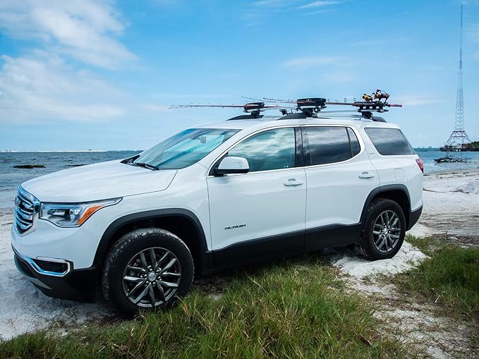 Up-Right Fishing Rod Transportation System for Car & SUV Roof Rack, Roof Top Fishing Pole Carrier, Lockable, Safe and Secure, Universal Fit, 4 Rod Capacity