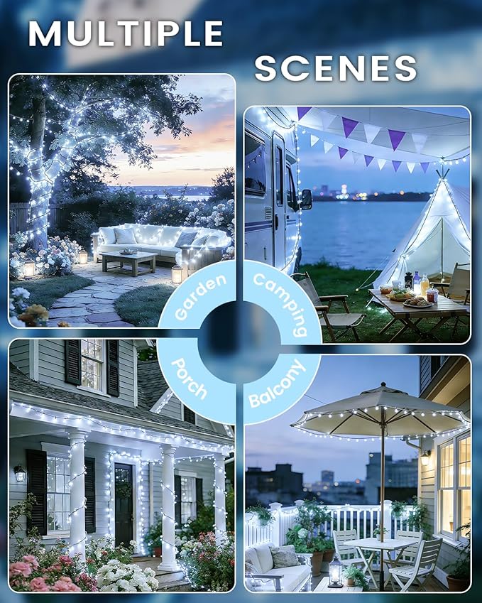 OZS 4 Pack 320LED Solar String Lights for Outside, Solar Lights Outdoor Waterproof with 8 Modes, Solar Outdoor String Light for Patio Yard Tree Garden Party Decorations (Cool White)