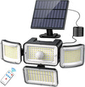 CLAONER Solar Outdoor Lights Motion Sensor 3500LM 288 LED Security Light with Remote Control IP67 Waterproof 4 Heads Flood Lights with 16.4ft Cable 4 Modes (1 Pack)