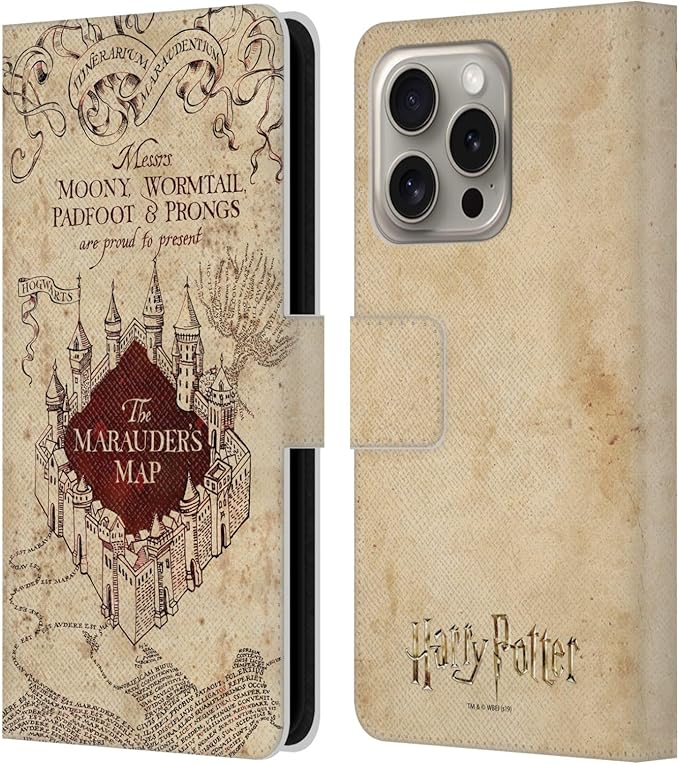 Head Case Designs Officially Licensed Harry Potter The Marauder's Map Prisoner of Azkaban II Leather Wallet Case Compatible with Apple iPhone 16 Pro