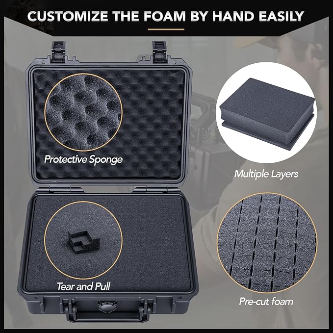 Lykus HC-2510 Waterproof Hard Case with Foam, Interior Size 9.8x7.5x3.7 inch, Suitable for Osmo Pocket/Action/Mobile, Insta360 X5/Ace Pro/Go, GoPro Hero, Coins, Small Electronics and More