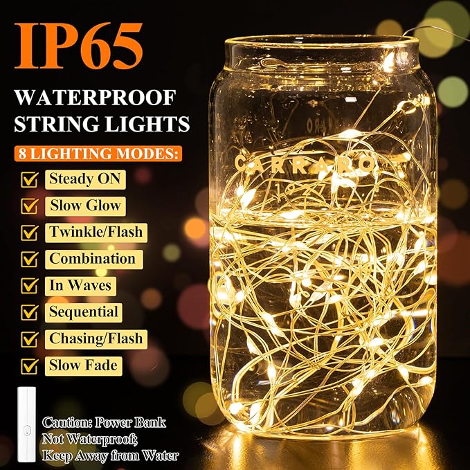 64FT(16 * 4) Fairy Lights Battery Operated, LED String Lights with Timer, Mini Twinkle Lights for Bedroom, Christmas Decorations, Wedding, Xmas Tree Decor, Centerpiece Table Warm White