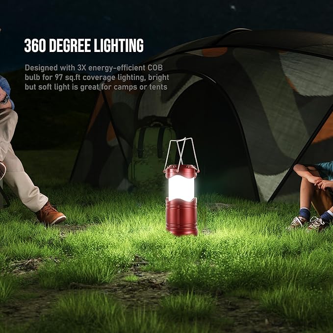 Lichamp LED Camping Lantern, 4 Pack Battery Powered Flashlight for Power Outages, Portable Collapsible Hanging Light Essential for Home, Outdoor, Emergency Lamp Survival Kit Gear for Hurricane,B4BD