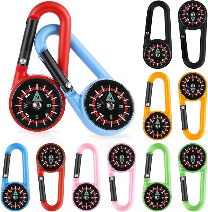 12 PCS Compass Keychain, Small Pocket Magnetic Keychain Compass Colorful Survival Hiking Mini Compasses for Outdoor Camping Hiking Backpacking Accessory Party Favors