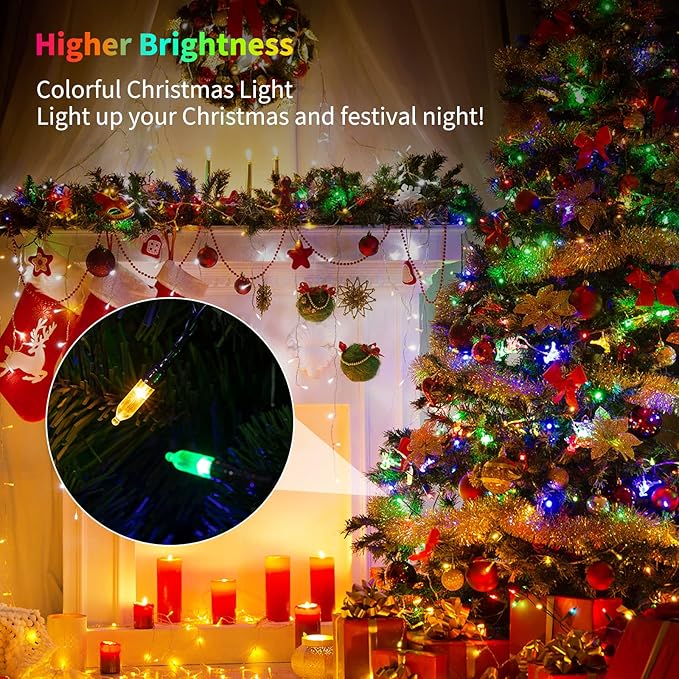Battery Operated Christmas Lights 2 Pack 18 Feet 50 LED Clear Mini String Lights with 8 Modes Waterproof Tree Lights for Xmas Outdoor Indoor Holiday Party Garden Decor, Multicolor