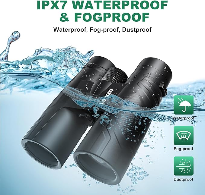 Leacco 10x25 Compact Binoculars for Adults and Kids Large View Waterproof Small Binoculars with Low Light Vision BAK4 Prism FMC Lens for Cruise Ship Bird Watching Travel Hunting, Black