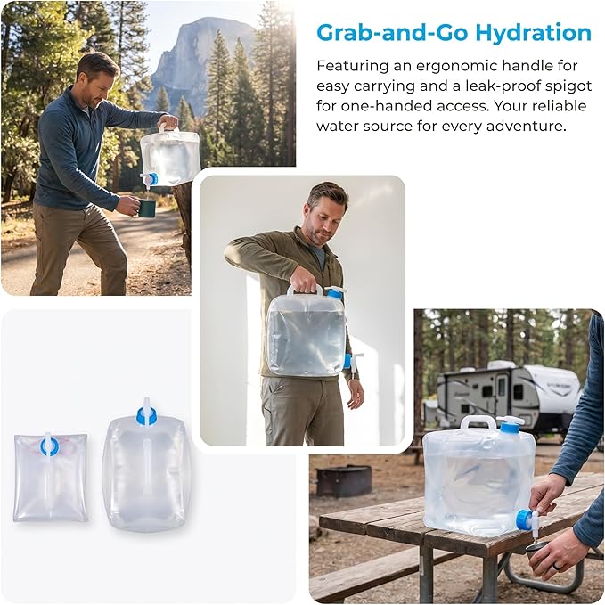 BEWBBAT 2 Pack Collapsible Water Container with Spigot 2.6 Gallon, Foldable Camping Water Storage Jug Portable Water Tank Canteen for Outdoor Hiking, Fishing, Emergency