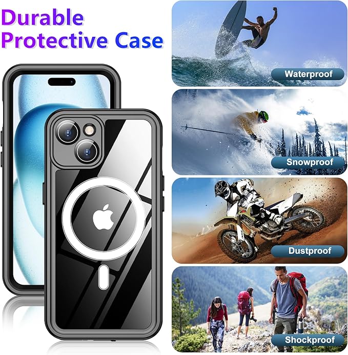 Red2Fire 2025 New Designed for iPhone 15 Case Waterproof, [Compatible with MagSafe][Built-in Camera & Screen Protector][Full Body Shockproof][IP68 Waterproof][Dustproof] Phone Case for iPhone 15 6.1"