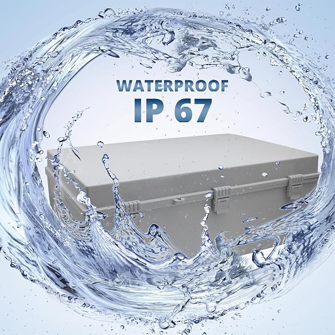 MAKERELE Water Proof Electrical Boxes Extra Large IP67 Electronics Projects Junction Waterproof Case with 2 NPT 1”Glands and Wall Bracket Hinged Cover Outdoor Enclosure Box(23.6"*15.7"*8.7")