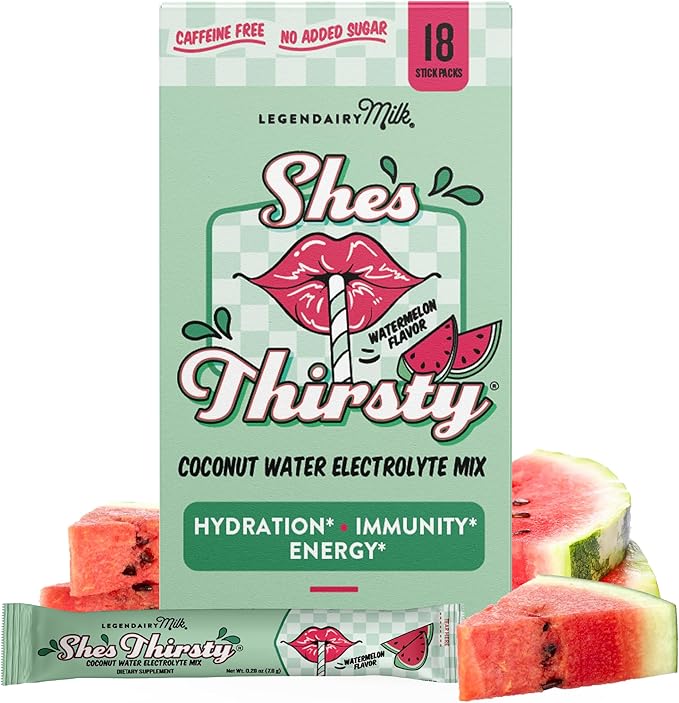 Legendairy Milk She's Thirsty Watermelon, No Sugar Added Electrolytes Powder Packets–Coconut Water Mix for Women, Instant Hydration Packets, Immune Support, Pregnancy Safe, 18 Ct