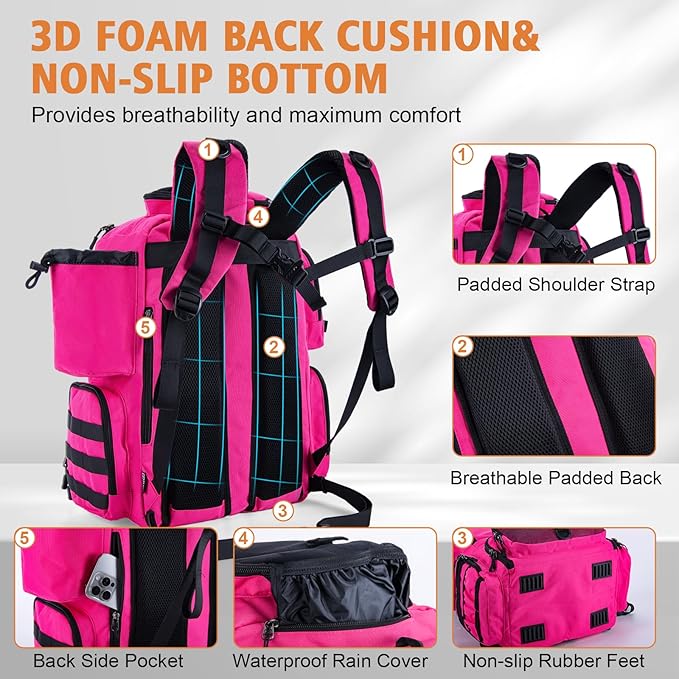 Goture Fishing Backpack, 58L 900D Water-Resistant Insulated Tackle Backpack with Cooler, Rod Holders, 8 Lure Pockets, Detachable Crossbody Bag, Gear Storage Large Fishing Bag for Camping Hiking