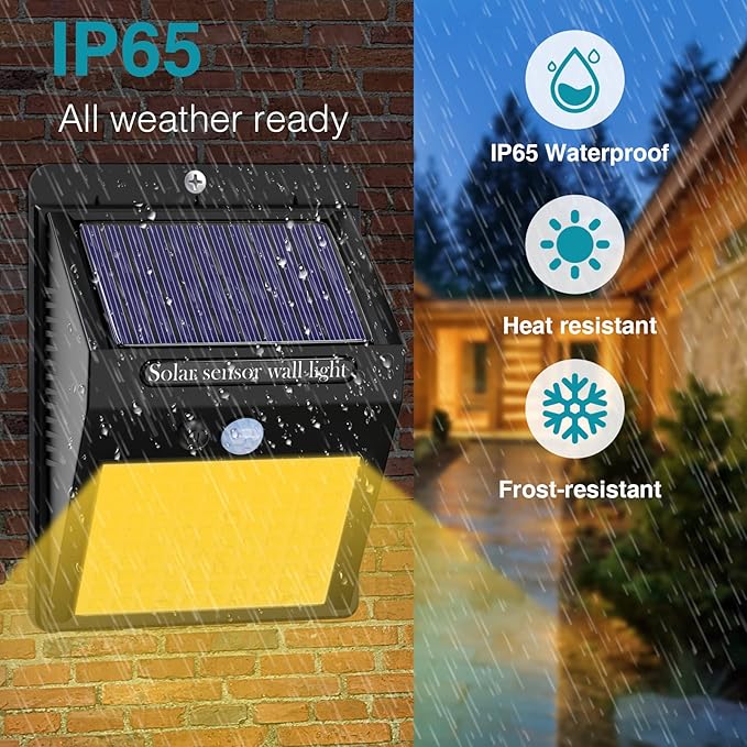 2 Pack Outdoor Solar Motion Lights - 3 Modes/100LED Wireless, IP65 Waterproof Solar Security Lights with Motion Sensor for Front Door, Backyard, Garage, Deck (Warm White)