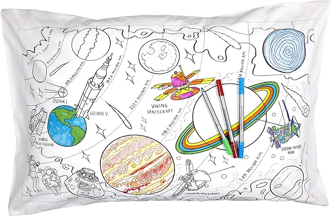 eatsleepdoodle - Coloring Pillowcase for Kids – Reusable DIY Pillow Cover with Washable Markers, Educational Arts & Crafts Activity for Boys & Girls, Fun Gift for Creative Play, Machine Washable