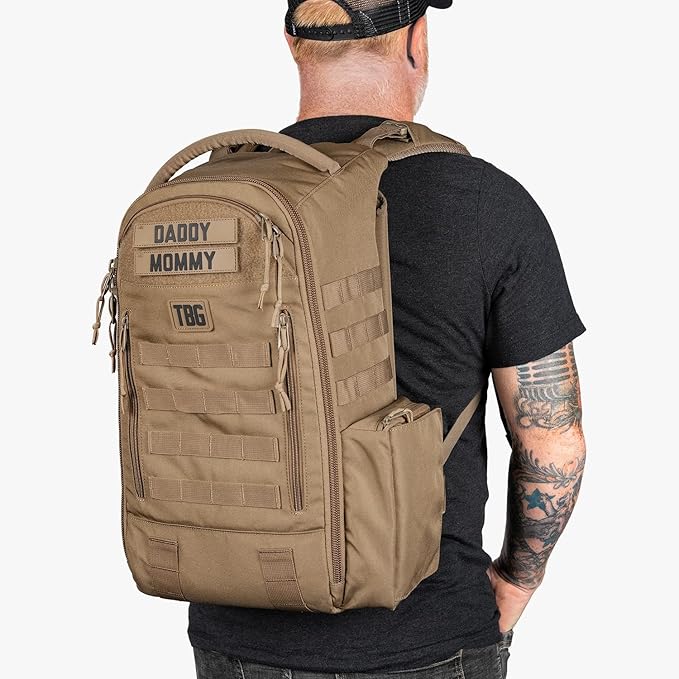 Tactical Baby Gear Daypack Tactical Diaper Bag Backpack for Dads - MOLLE compatible, Built-in Changing Mat, Stroller Straps (Coyote Brown 4th Gen)