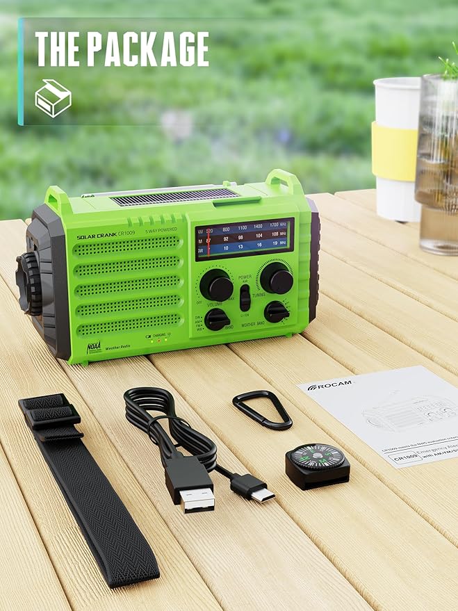 Emergency Radio with NOAA Weather Alert – Solar Hand Crank Portable AM/FM Shortwave Radio, Rechargeable Battery 5000mAh, USB Charger, Flashlight, SOS Alarm for Home Outdoor Hurricane Survival