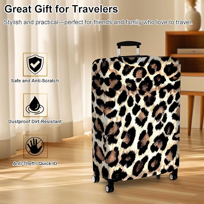 Luggage Cover Protector for 26-28 Inch Suitcases, TSA Approved Elastic Travel Suitcase Covers, Anti-Scratch Washable Luggage Sleeve for Carry On & Checked Bags, Leopard Print 02