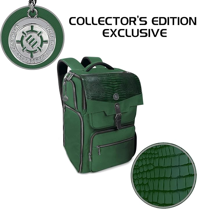 ENHANCE Collector's Edition DnD Backpack - RPG DM Bag for Dungeons and Dragons - DnD Bag fits 6-8 Books, 18" Laptop/DM Screen Slot, Miniature Foam Trays, Accessory Pockets, Map Strap (Dragon Green)