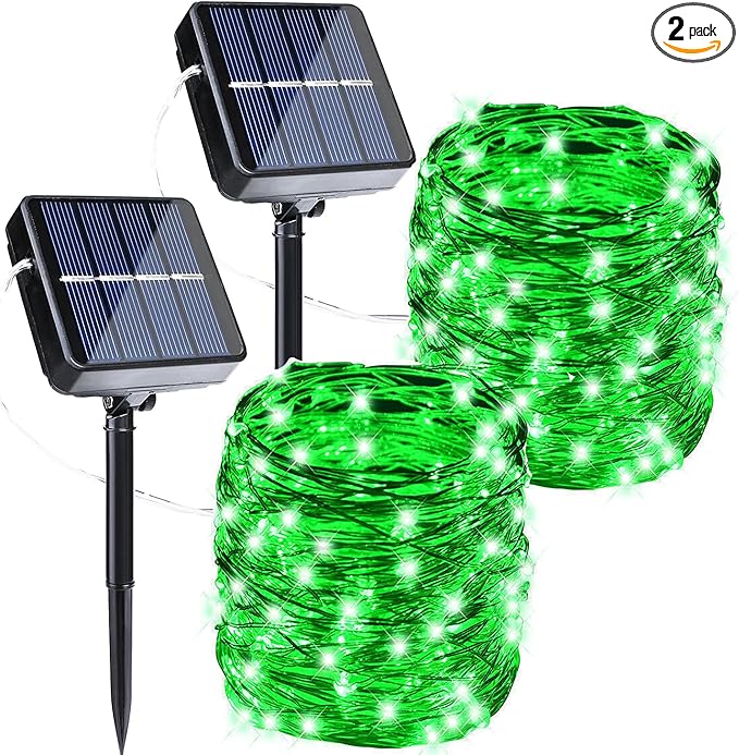 Joomer Green Solar Fairy Lights, 2-Pack Total 80FT 240LED Solar String Lights Outdoor Waterproof 8 Lighting Modes for Fence Party Garden Patio Yard Home Holiday Tree St. Patrick's Day Decoration