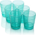 Santa Fe Teal Set of 6 Premium Acrylic DOF Glasses 16 oz – Unbreakable Drinkware with Textured Bubble Design, Dishwasher Safe Tumblers for Indoor & Outdoor Use