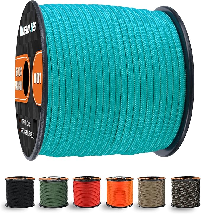 WEREWOLVES 650lb Paracord/Parachute Cord - 9 Strand Paracord Rope - 100', 200' Spools of Parachute Cord, Type III Paracord for Camping, Survival