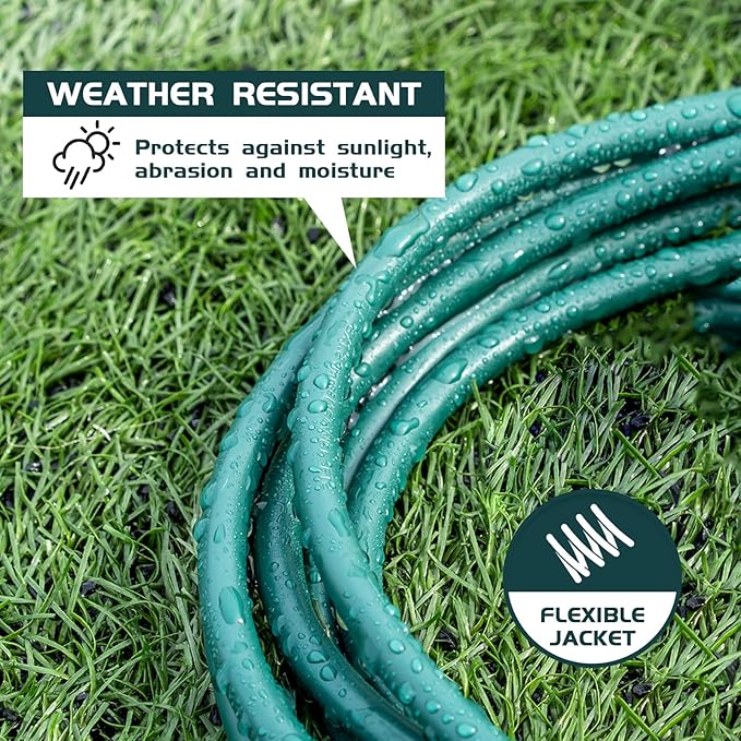 25FT Outdoor Extension Cord-16/3 SJTW Durable Green Extension Cable with 3 Prong Grounded Plug for Safety,Great for Outside Christmas Decorations