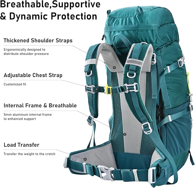N NEVO RHINO 40L Internal Frame Hiking Backpack for Men Women with Rain Cover, Lightweight Outdoor Backpacking Backpack for Camping, Hiking, Traveling
