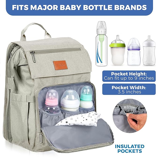 Baby Shower Gifts Diaper Bag Backpack, Baby Diaper Bag, Large Baby Bag for Boys & Girls, Waterproof, 16 Pockets, Insulated Bottle Holders, Durable,Travel-Friendly & Lightweight,Easy Organization,Beige